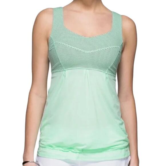 Lululemon Tame Me Tank Top Striped Fresh Teal Mini Hyper Womens 4 Dance Yoga Gym - Picture 1 of 13